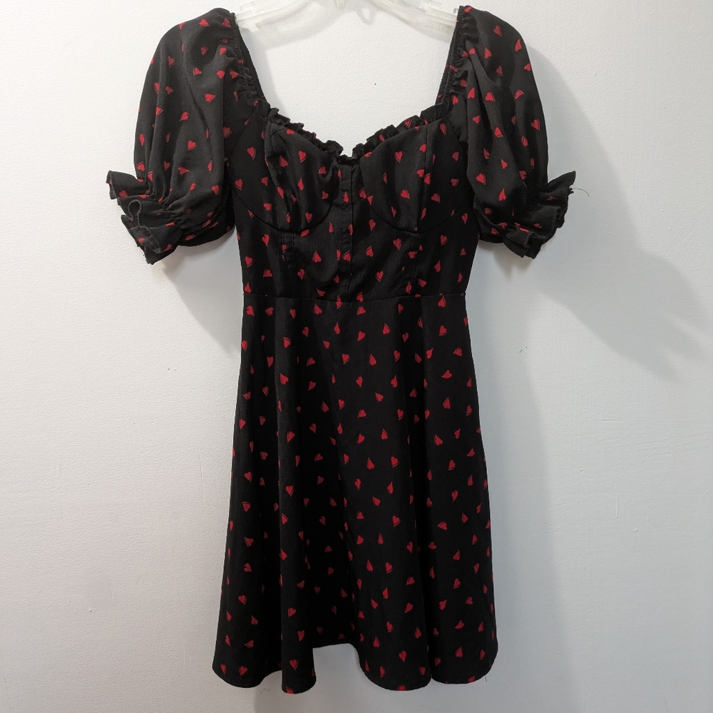 Inspired Hearts Black Dress with Red Heart Print, Women's Small